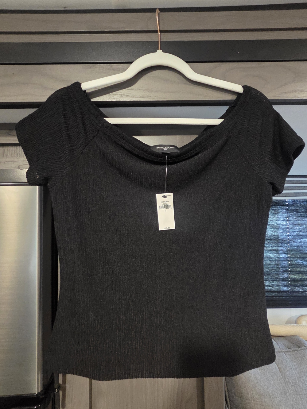 Black Textured Short-Sleeve Women's Top